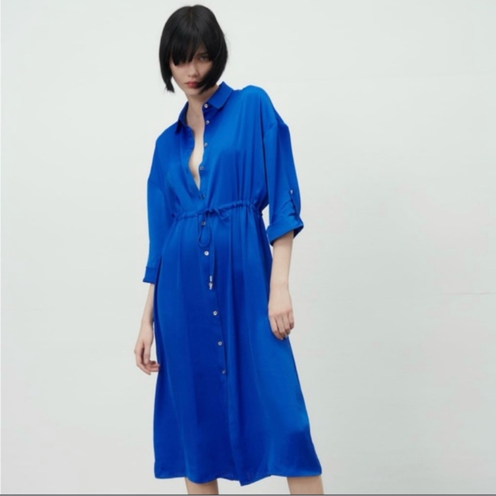 NEW Zara Midi Shirt Dress - Royal Electric Blue